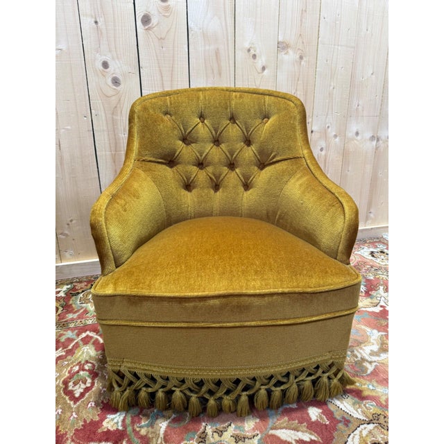 An elegant pair of Napoleon III style toadstool armchairs, authentic examples of Second Empire refinement. These two...