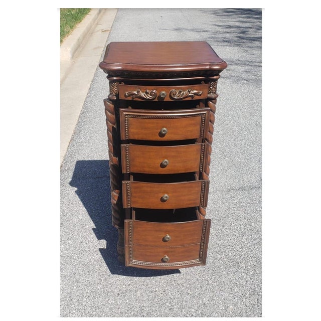 20th Georgian Style Carved and Parcel Gilt Mahogany Five-Drawer Jewelry Armoire For Sale - Image 4 of 11