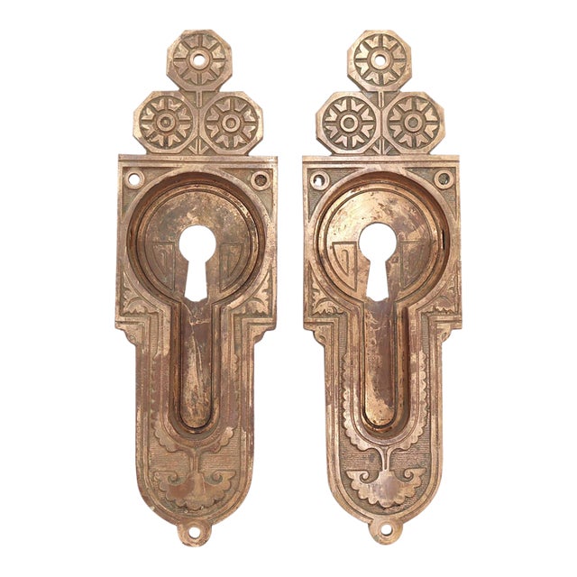 Pair of Antique Bronze Eastlake Pocket Door Pulls For Sale