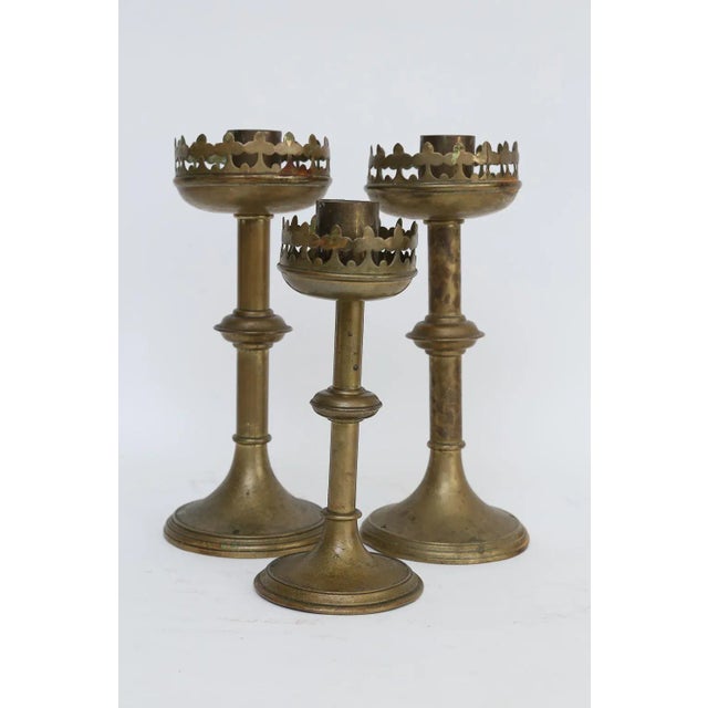 Antique French Brass Altar Candlesticks - Set of 3 For Sale - Image 11 of 11