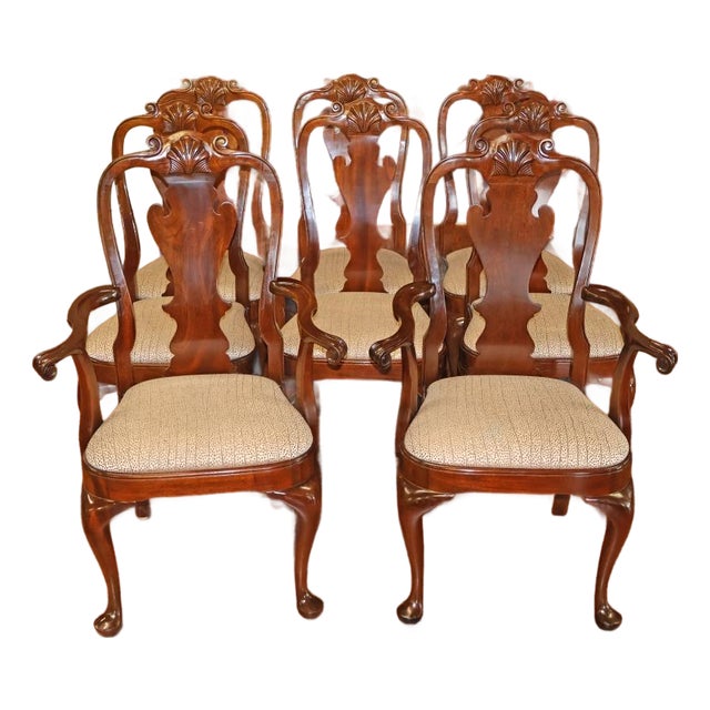1990s Set of 8 Stickley Mahogany Philadelphia Queen Anne Style Slip Seat Dining Chairs For Sale