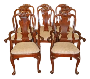 1990s Set of 8 Stickley Mahogany Philadelphia Queen Anne Style Slip Seat Dining Chairs