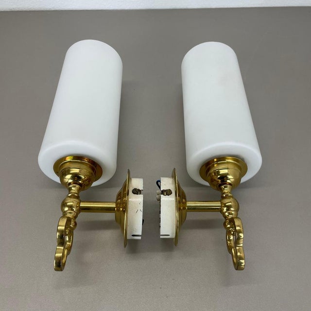 Brass and Satin Glass Theatre Wall Lights, 1950s, Set of 2 For Sale - Image 12 of 18
