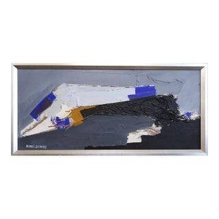 Mid-Century Modern 'Blue Echoes' Vintage Original Abstract Oil Painting by Swedish Artist Hans Osswald (1919-1983), Framed For Sale