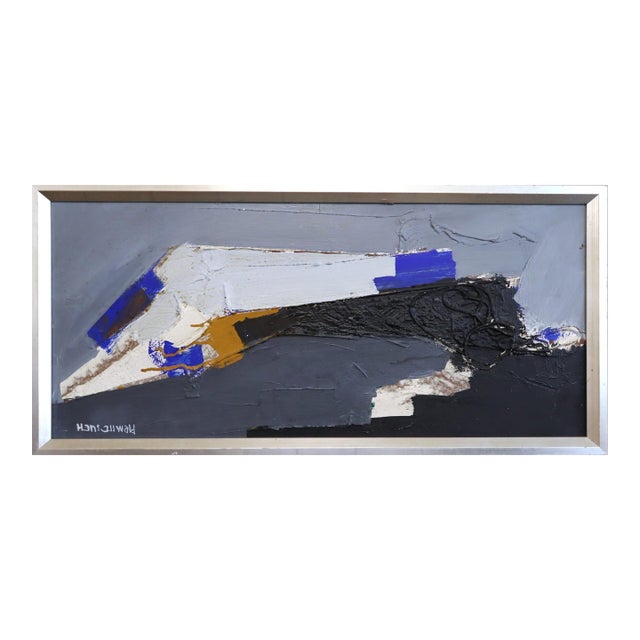 Mid-Century Modern 'Blue Echoes' Vintage Original Abstract Oil Painting by Swedish Artist Hans Osswald (1919-1983), Framed For Sale