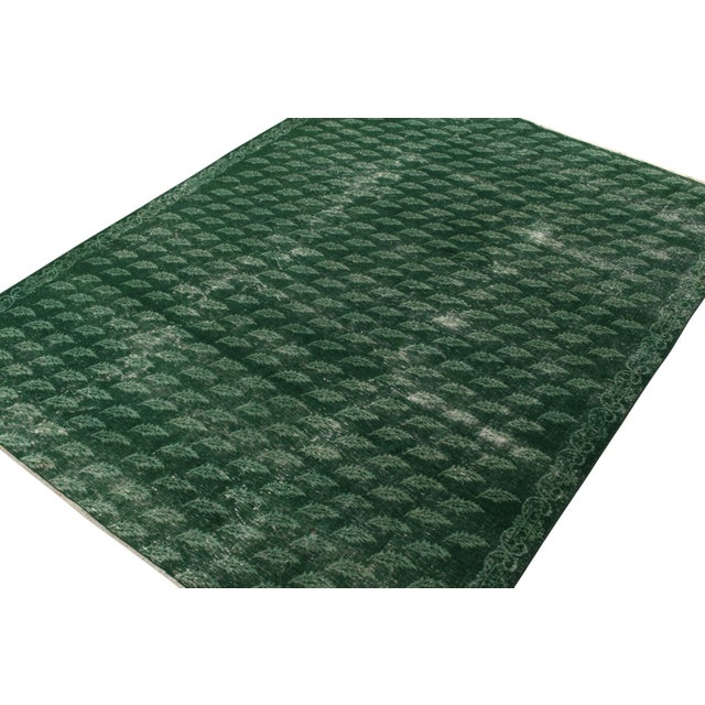 Mid-Century Modern 1960s Hand-Knotted Vintage Distressed Rug in Green Floral Pattern by Rug & Kilim For Sale - Image 3 of 5
