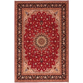 Hand-Knotted Middle Eastern Wool & Silk Rug with Decorative Pattern For Sale