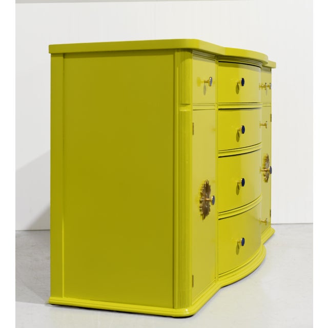 Mid 20th Century Mid Century Mahogany Curve Front Buffet Console in Chartreuse- Newly Painted For Sale - Image 5 of 13