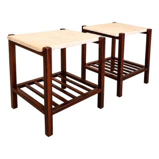 Brazilian Modern Pair of Side Tables in Rosewood & Marble, Brazil, 1960s For Sale