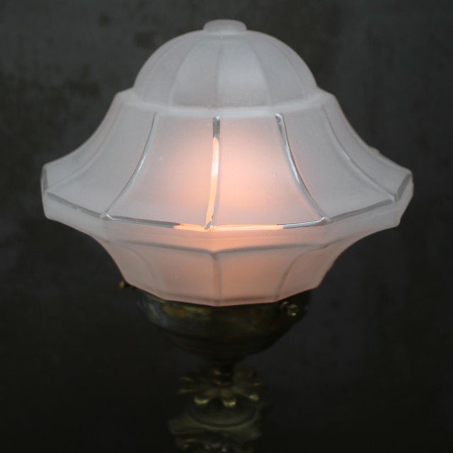 Art Deco Brass and Etched Glass Table Lamp, 1920s For Sale - Image 6 of 11