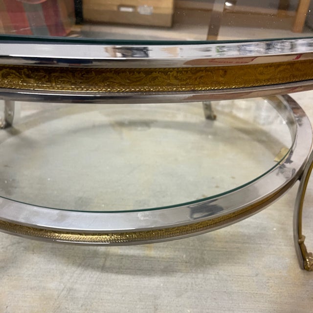 Chrome Vintage Glass Top Chrome Gueridon Coffee Table With Claw and Ball Feet For Sale - Image 8 of 12
