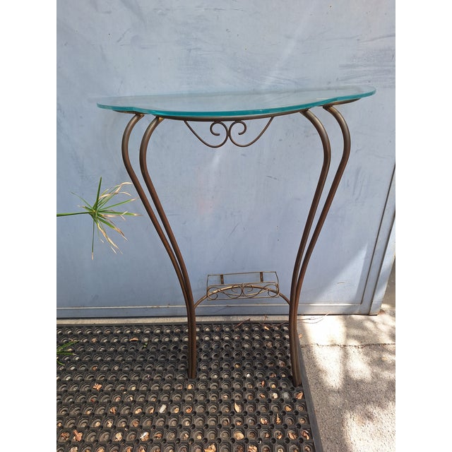 Mid-Century Modern Vintage Console Table in Brass with Glass Top, 1950s For Sale - Image 3 of 6