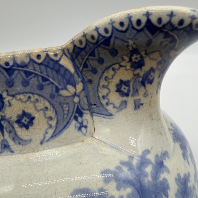 Antique English Blue Transferware Pitcher, Romantic Landscape With Castle For Sale - Image 12 of 13