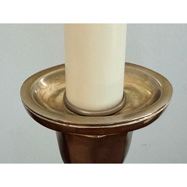 Silver Pair of Silver Plate Candlestick Buffet Table Lamps For Sale - Image 8 of 12