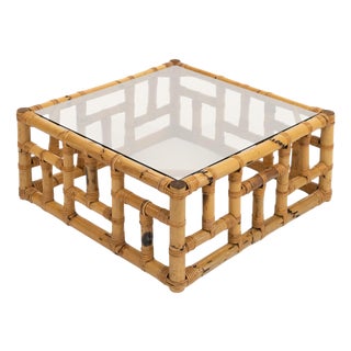 Mid-Century Coffee Table in Bamboo, Rattan and Glass attributed to Vivai del Sud, Italy, 1970s For Sale