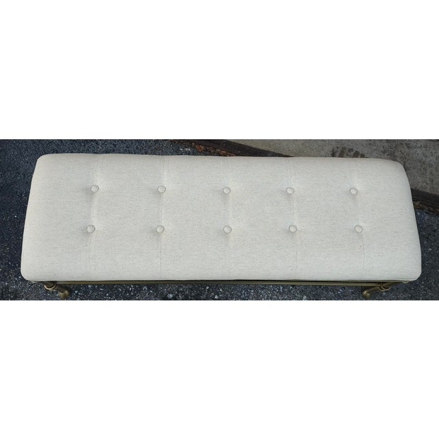 Modern Steel, Wood and Tufted Linen Upholstered Tiered Bench For Sale In Washington DC - Image 6 of 10