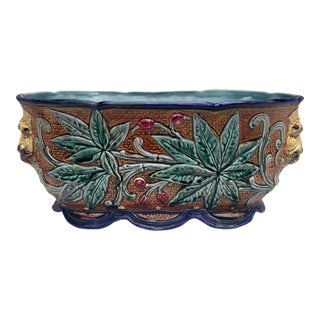 Large 19th Century Majolica Jardinière Leaves Wasmuel For Sale