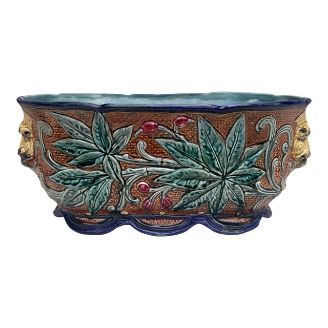 Large 19th Century Majolica Jardinière Leaves Wasmuel For Sale