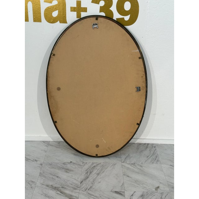 Vintage Italian Oval Wood Wall Mirror With Smoked Glass 1980s For Sale - Image 4 of 7