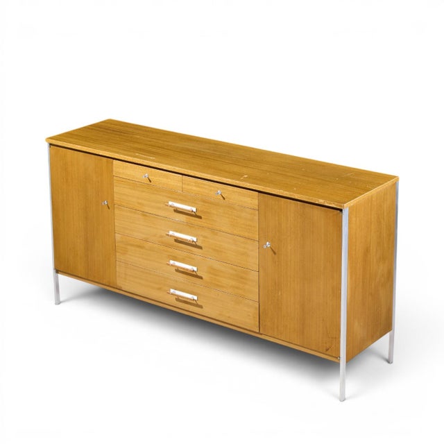 Paul McCobb for Calvin Linear Mid Century Walnut and Stainless Steel Credenza For Sale - Image 10 of 10