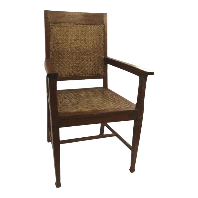 Vintage Teak Armchair Wicker Seat and Back For Sale