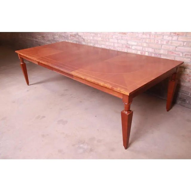 Brown Baker Furniture Neoclassical Inlaid Cherry and Burl Wood Extension Dining Table For Sale - Image 8 of 13
