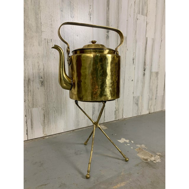 Early 20th Century Antique Dutch Brass Coffee Pot and Trivet For Sale - Image 5 of 13