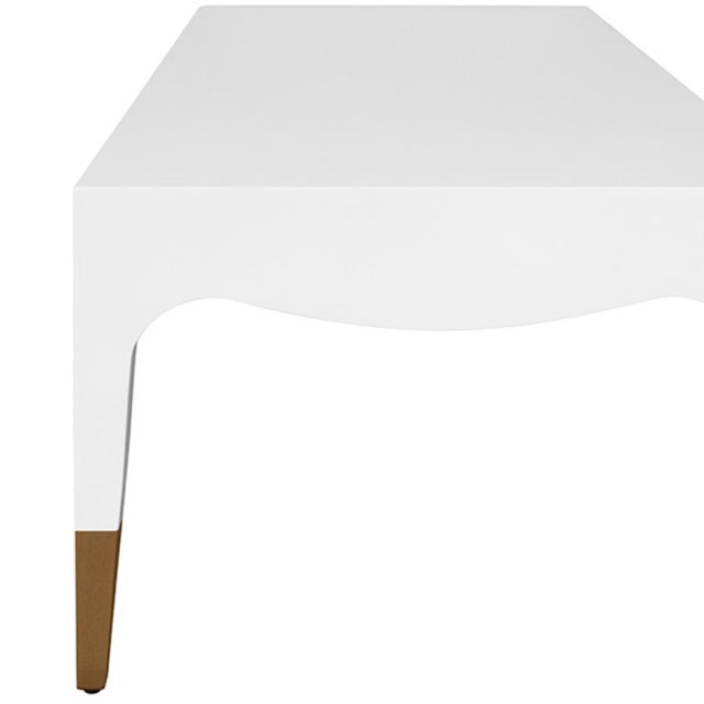 Worlds Away Matthew Izzo Home Medina White Glossy Coffee Table With Brass Foot Caps For Sale - Image 4 of 8
