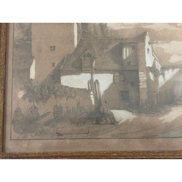 19th Century European Sepia Wash Architectural Landscape Drawing in Pencil & Chalk, Framed For Sale - Image 12 of 16