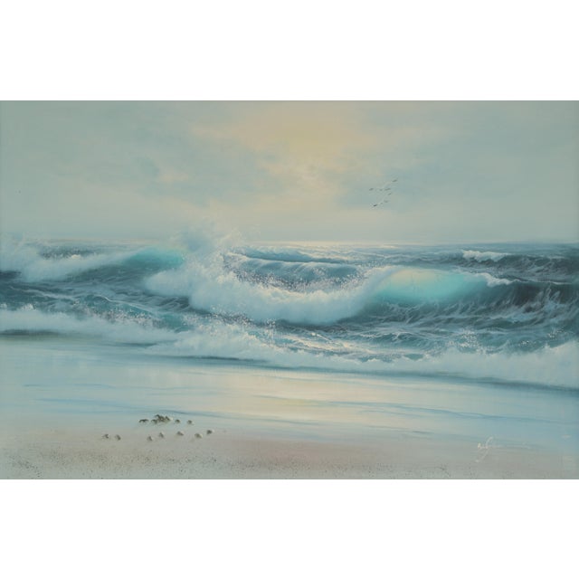 Mid-Century Modern Large Mid-Century Vintage California Ocean Beach Seascape Plein Air Painting, Framed For Sale - Image 3 of 15