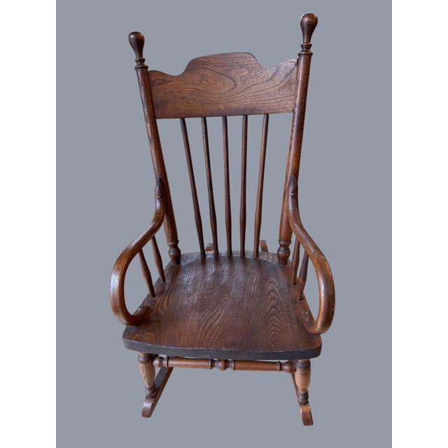 Antique Early American Oak Windsor Children’s Rocker For Sale - Image 10 of 11