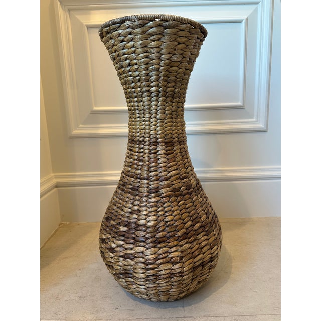 Brown Vintage 22” Natural Woven Seagrass Vase For Sale - Image 8 of 13