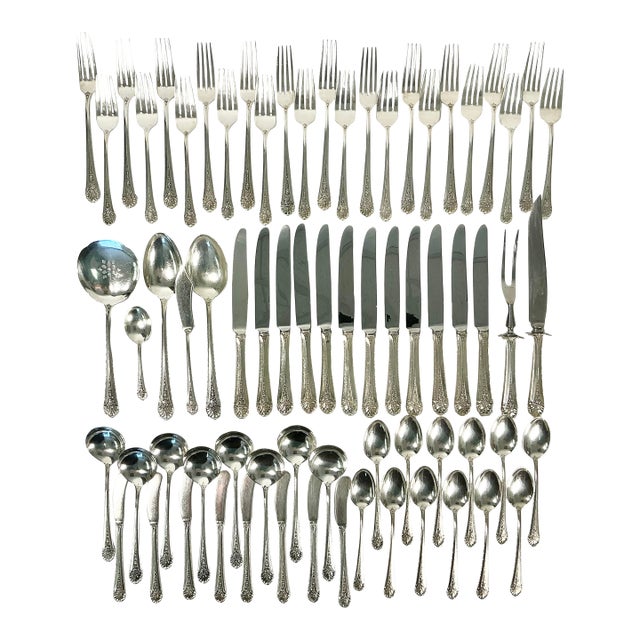 1935 Vintage Hollywood Regency Neoclassical Royal Windsor Sterling Silver Flatware - Set of 71. For Sale