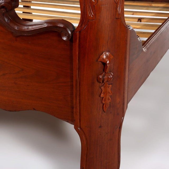 Antique Victorian Renaissance Revival Carved Walnut & Burl Bed Frame Unsigned C1880 Measures - 70 3/8" x 62 1/4" x 82 1/2"...