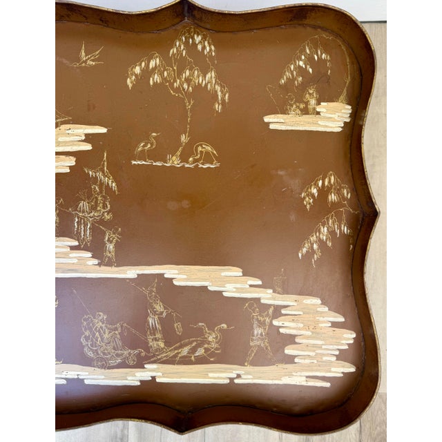 Vintage Italian Chinoiserie Tole Tray Coffee Table With Faux Bamboo Base For Sale In Los Angeles - Image 6 of 15