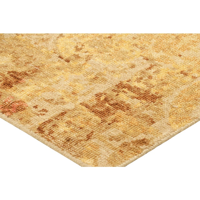 Rug & Kilim’s Distressed European Rug in Beige-Brown & Gold Florals For Sale In New York - Image 6 of 7