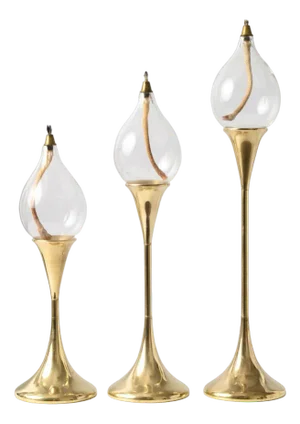 Vintage Oil Lamps with Brass Candlesticks by Freddie Andersen, 1970s, Set of 3