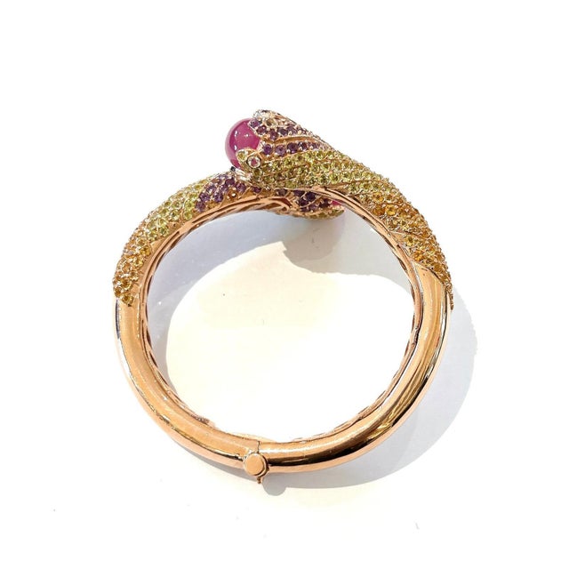 Late 20th Century Bochic “Capri” Vintage Ruby< Sapphire & Multi Gem Bangle Set In 18K Gold & Silver For Sale - Image 5 of 9