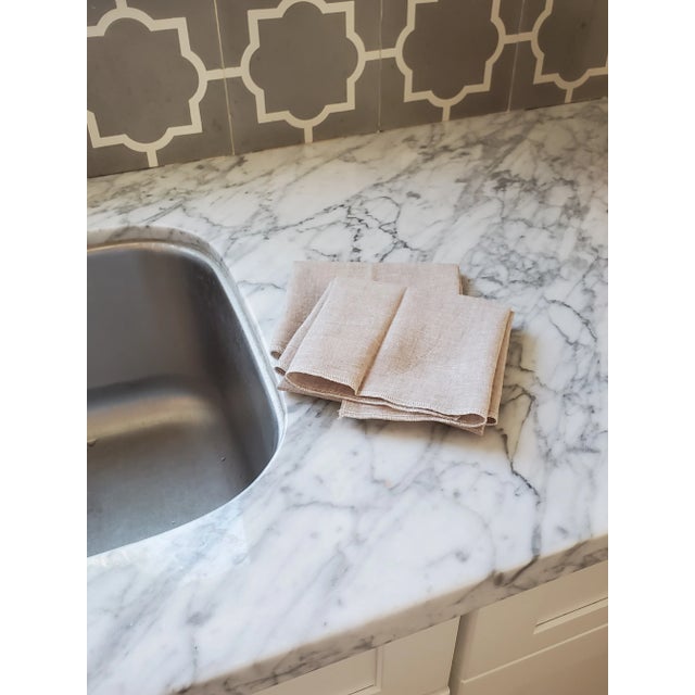 Tan Beige Yarn Dyed Linen Kitchen Tea Dish Towels - a Pair For Sale - Image 4 of 7