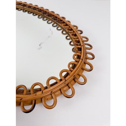 Mid-Century Modern Italian Handcrafted Oval Cane and Bamboo Mirror in the style of Albini, 1960s For Sale - Image 13 of 15