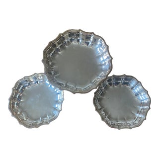 Vintage International Silver Plated Chippendale Compote and Chippendale Bon Bon Trays- Set of 3 For Sale