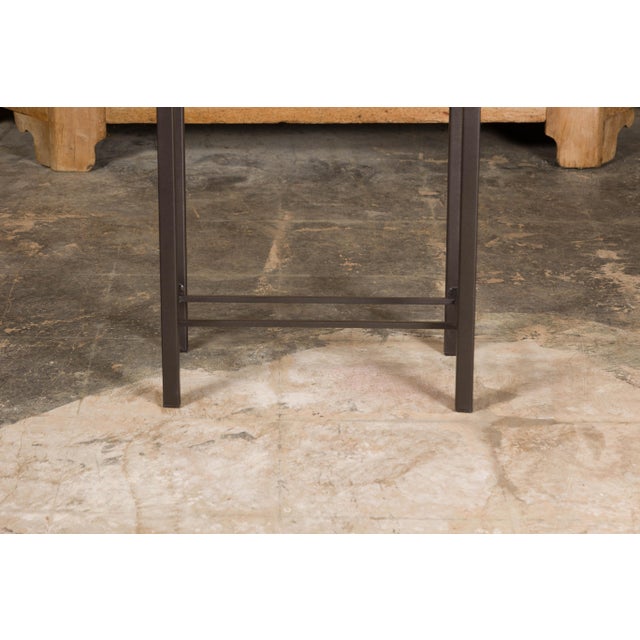 Brown Narrow Side Table with Louis Vuitton Leather Top and Custom Metal Stand For Sale - Image 8 of 11