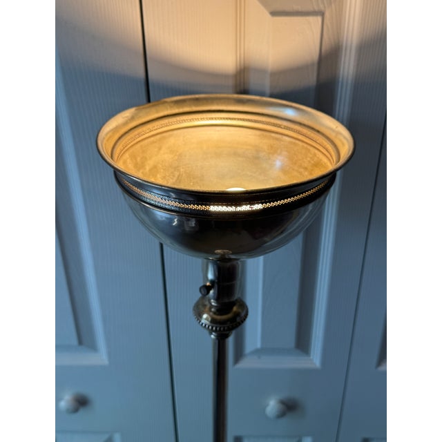 1930s Art Deco Pierced Silverplated 60" Torchiere Floor Lamp W/Claw Feet For Sale - Image 15 of 18