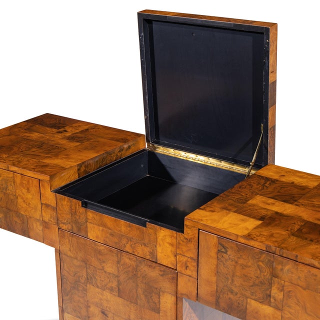 Paul Evans for Directional Mid Century Patchwork Burlwood T Bar Console Table For Sale In Chicago - Image 6 of 9