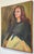 A warm, expressive canvas portrait painting depicting a female subject in quiet reflection, rendered in a soft palette of...