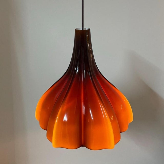 Flower-Shaped Opaque Brown Glass Pendant Lamp from Peill & Putzler, Europe, 1970 For Sale - Image 12 of 18