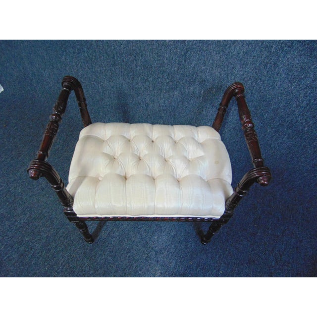 Late 20th Century Regency Carved Mahogany Tufted Bench For Sale - Image 5 of 7