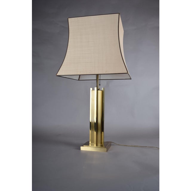 Metal Italian Hollywood Regency Brass Table Lamp with Caramel Lacquer Panels, 1970s For Sale - Image 7 of 9