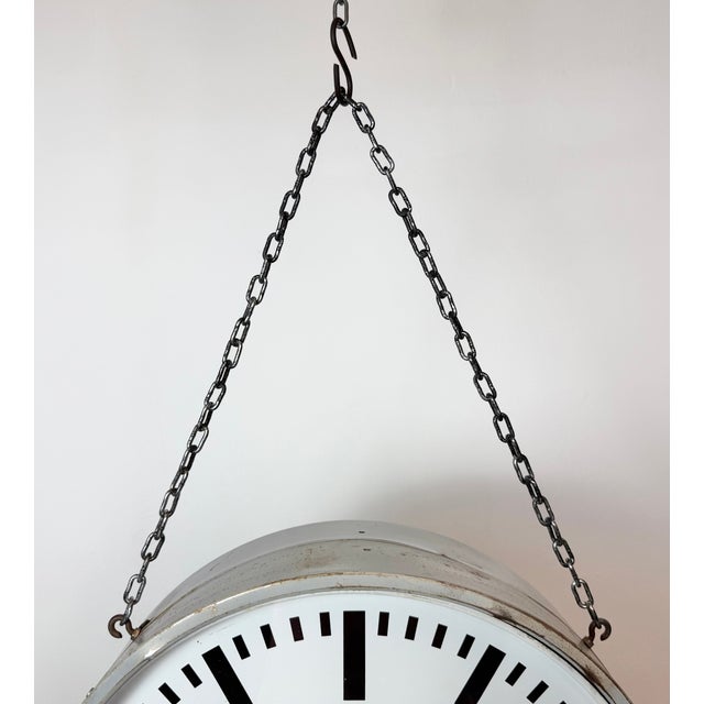 Gray Large Industrial Double Sided Factory Clock from Simlex, 1960s For Sale - Image 8 of 18