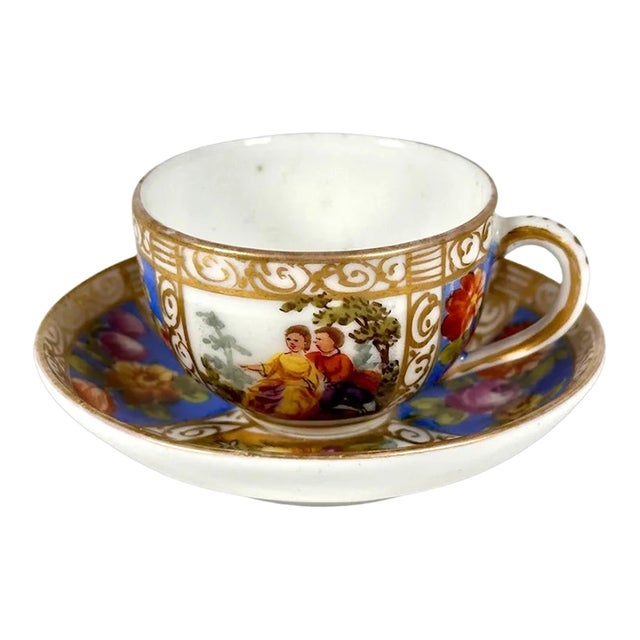 Helena Wolfsohn Dresden Miniature Cup & Saucer With Augustus Rex Mark c.1879-83 For Sale